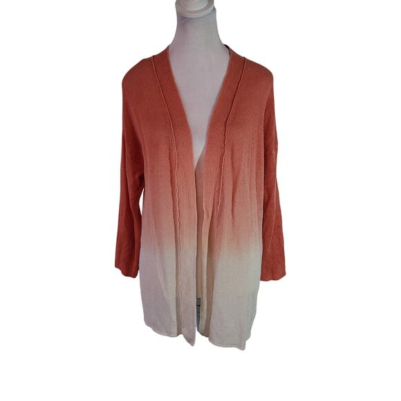 Chico's Size 1 US L 100% Linen Orange White Ombre Open Front Cardigan - Picture 1 of 9
